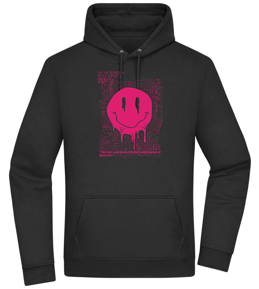 Distorted Pink Smiley Design - Premium Essential Unisex Hoodie_BLACK_front