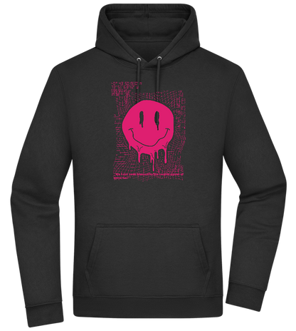 Distorted Pink Smiley Design - Premium Essential Unisex Hoodie_BLACK_front