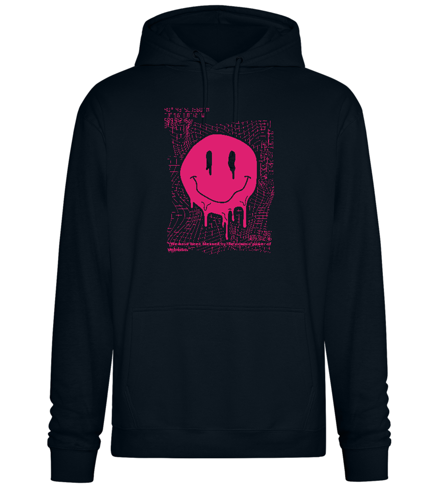 Distorted Pink Smiley Design - Premium Essential Unisex Hoodie_BLACK_front