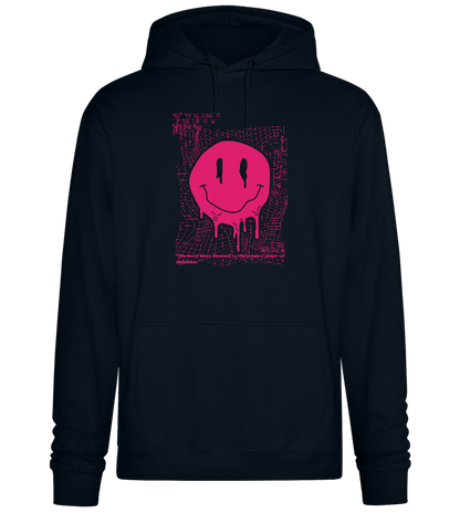 Distorted Pink Smiley Design - Premium Essential Unisex Hoodie_BLACK_front