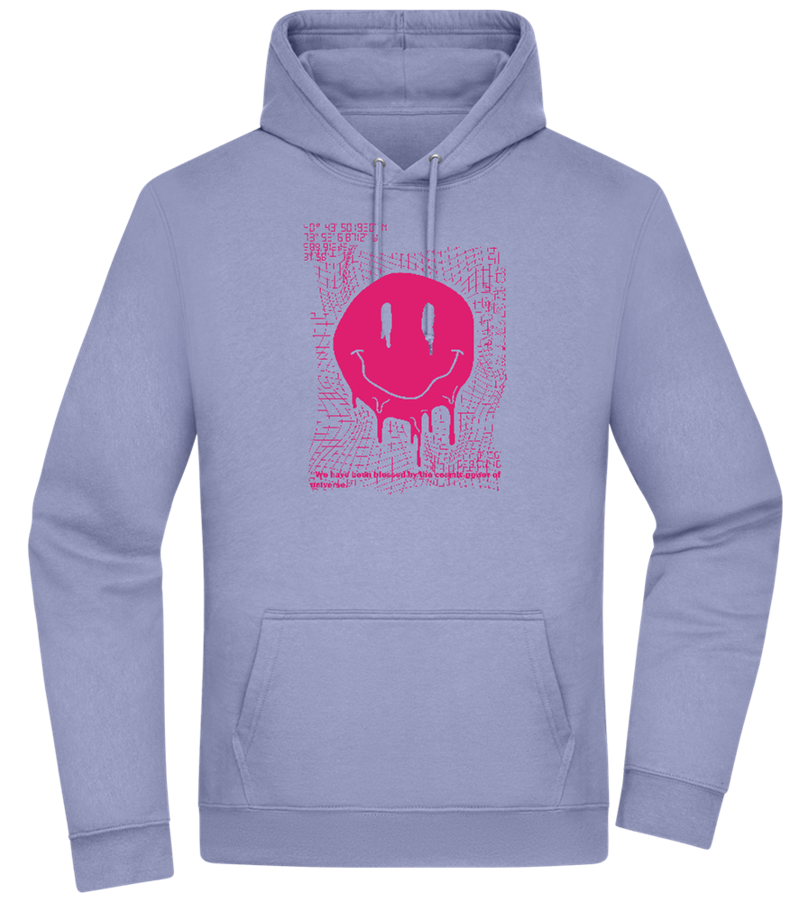 Distorted Pink Smiley Design - Premium Essential Unisex Hoodie_BLUE_front