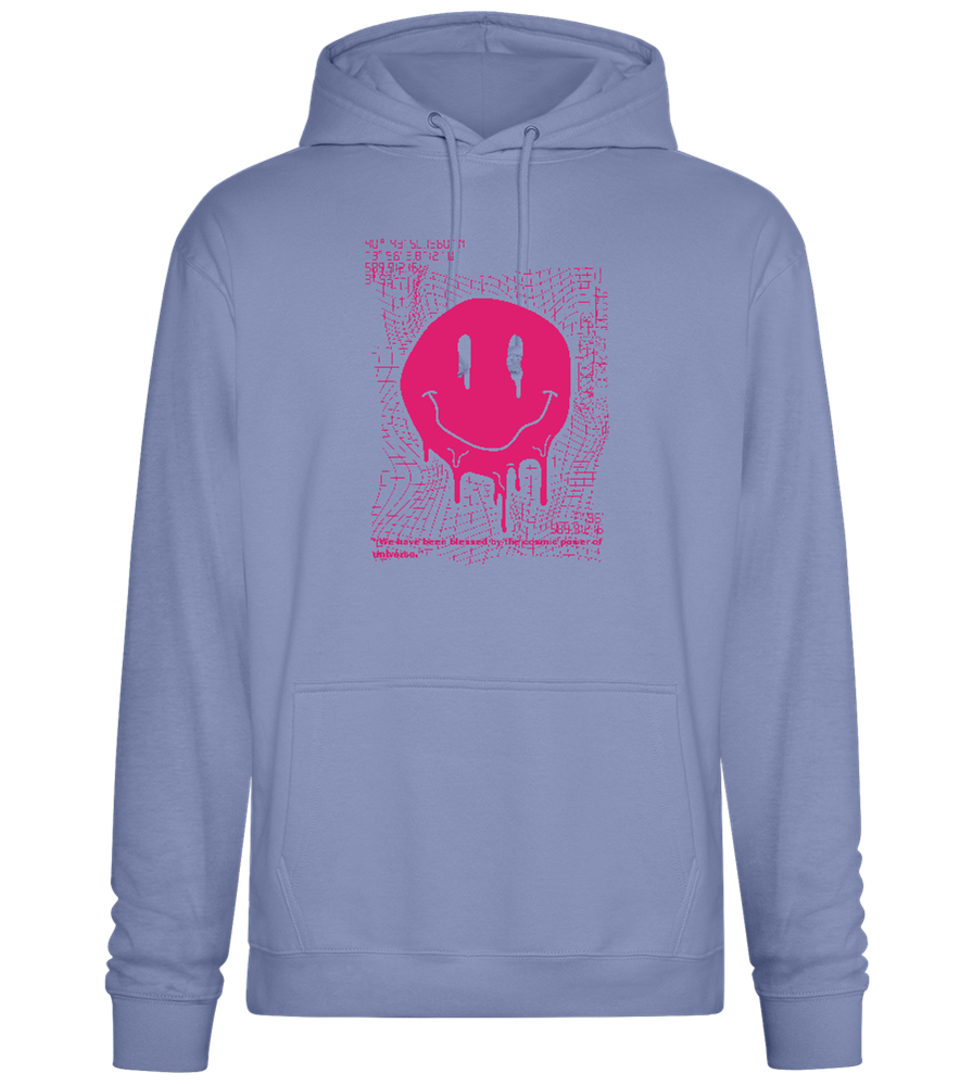 Distorted Pink Smiley Design - Premium Essential Unisex Hoodie_BLUE_front