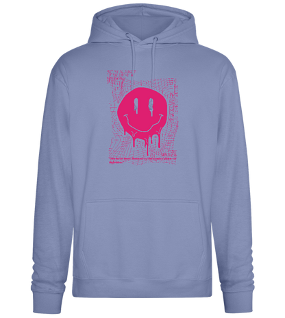 Distorted Pink Smiley Design - Premium Essential Unisex Hoodie_BLUE_front