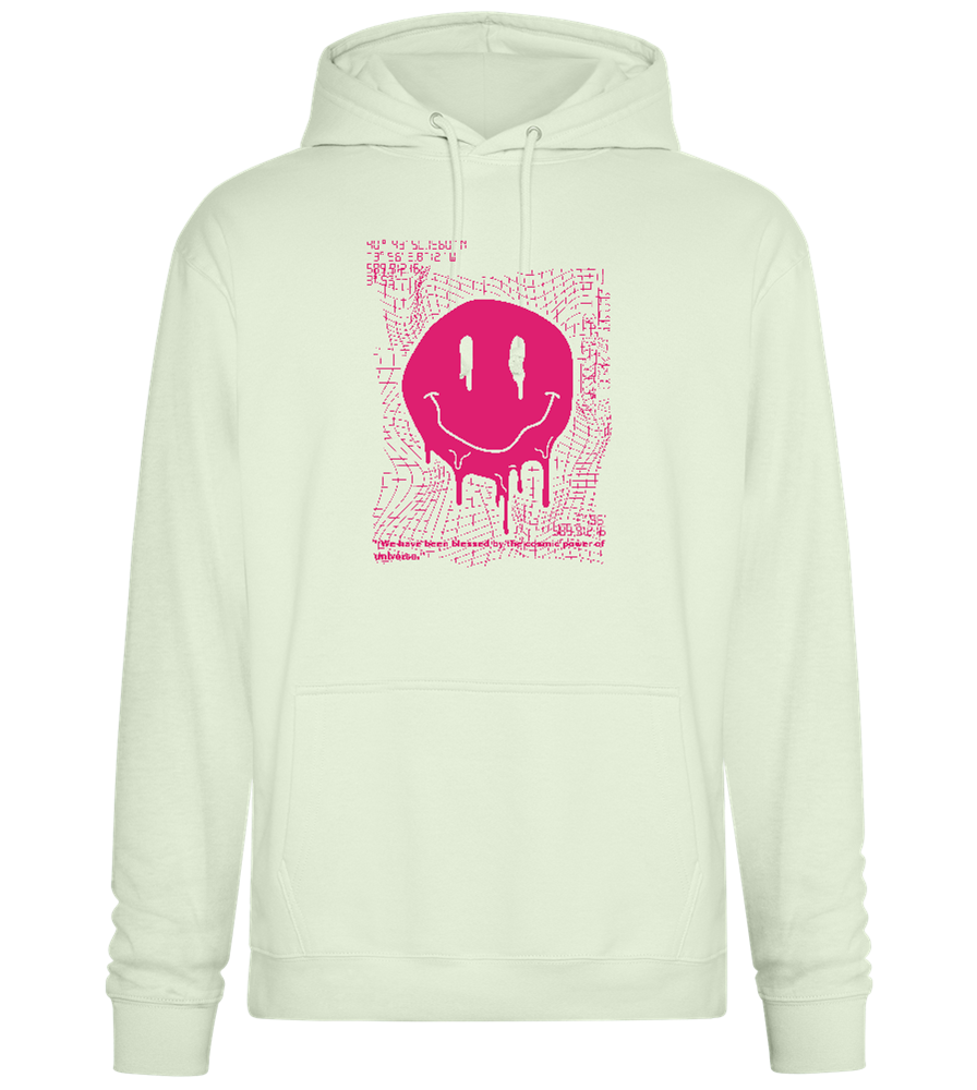 Distorted Pink Smiley Design - Premium Essential Unisex Hoodie_CREAMY GREEN_front