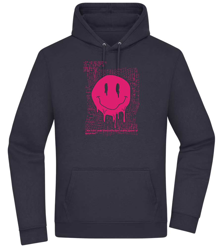 Distorted Pink Smiley Design - Premium Essential Unisex Hoodie_FRENCH NAVY_front