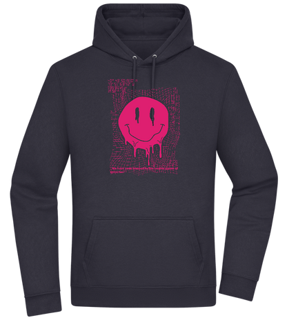 Distorted Pink Smiley Design - Premium Essential Unisex Hoodie_FRENCH NAVY_front