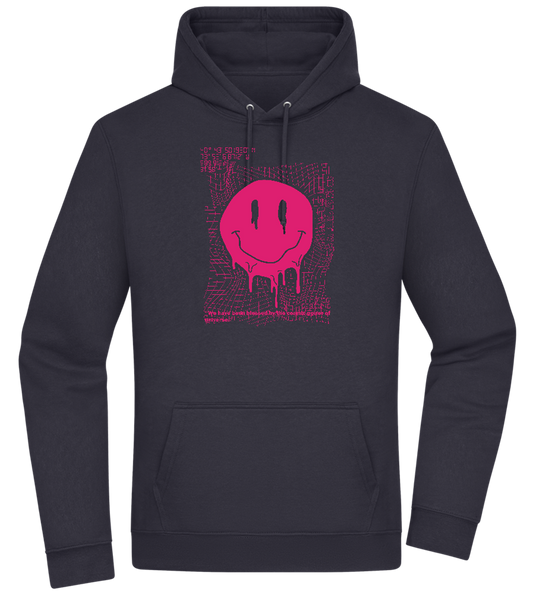 Distorted Pink Smiley Design - Premium Essential Unisex Hoodie_FRENCH NAVY_front