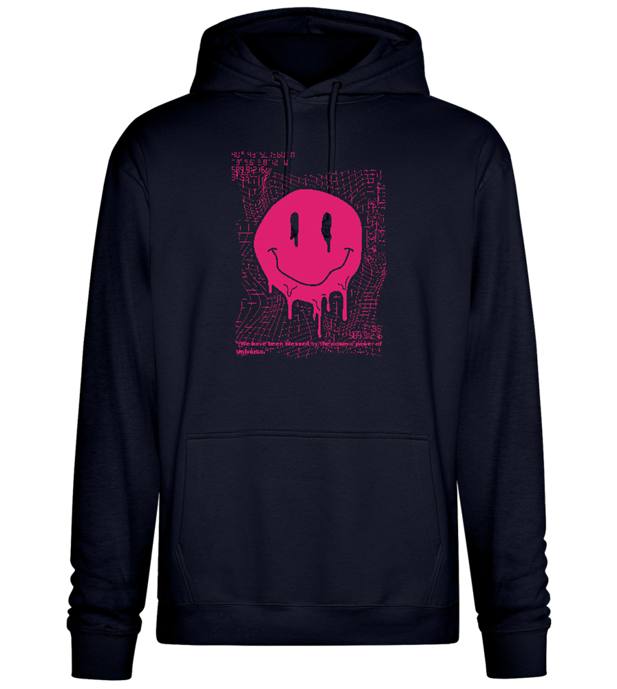 Distorted Pink Smiley Design - Premium Essential Unisex Hoodie_FRENCH NAVY_front