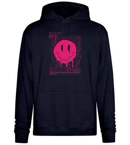 Distorted Pink Smiley Design - Premium Essential Unisex Hoodie_FRENCH NAVY_front