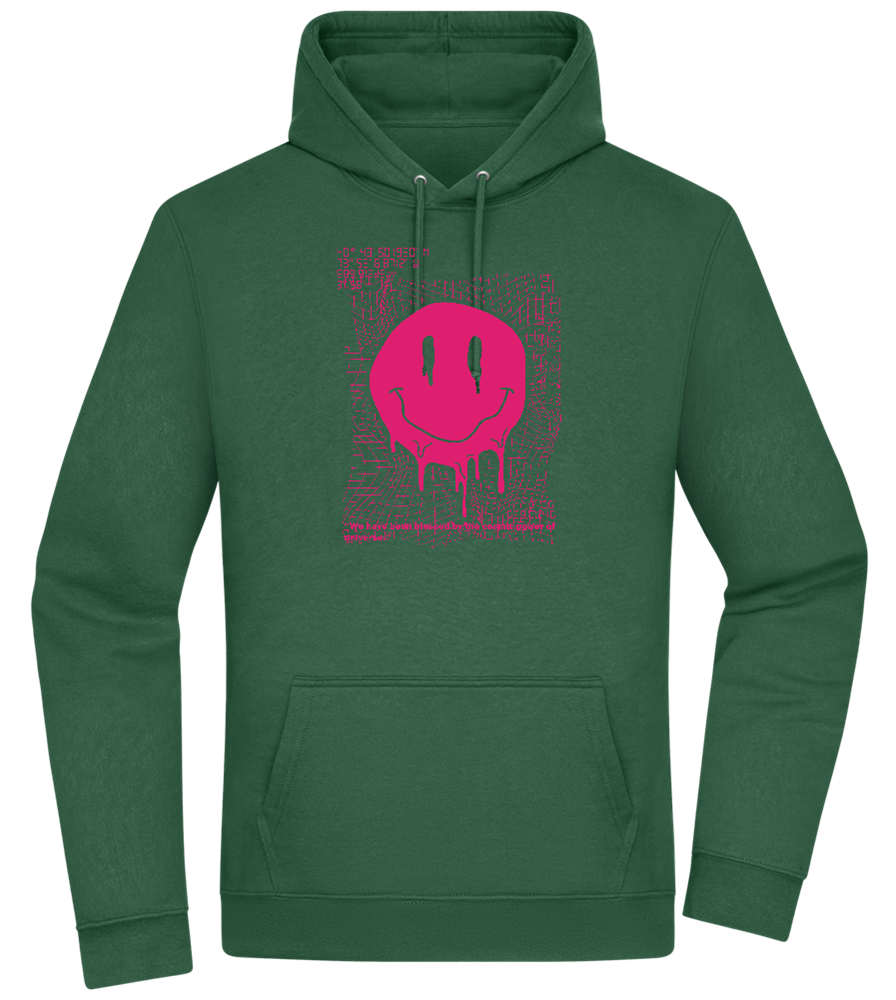 Distorted Pink Smiley Design - Premium Essential Unisex Hoodie_GREEN BOTTLE_front