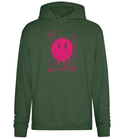 Distorted Pink Smiley Design - Premium Essential Unisex Hoodie_GREEN BOTTLE_front