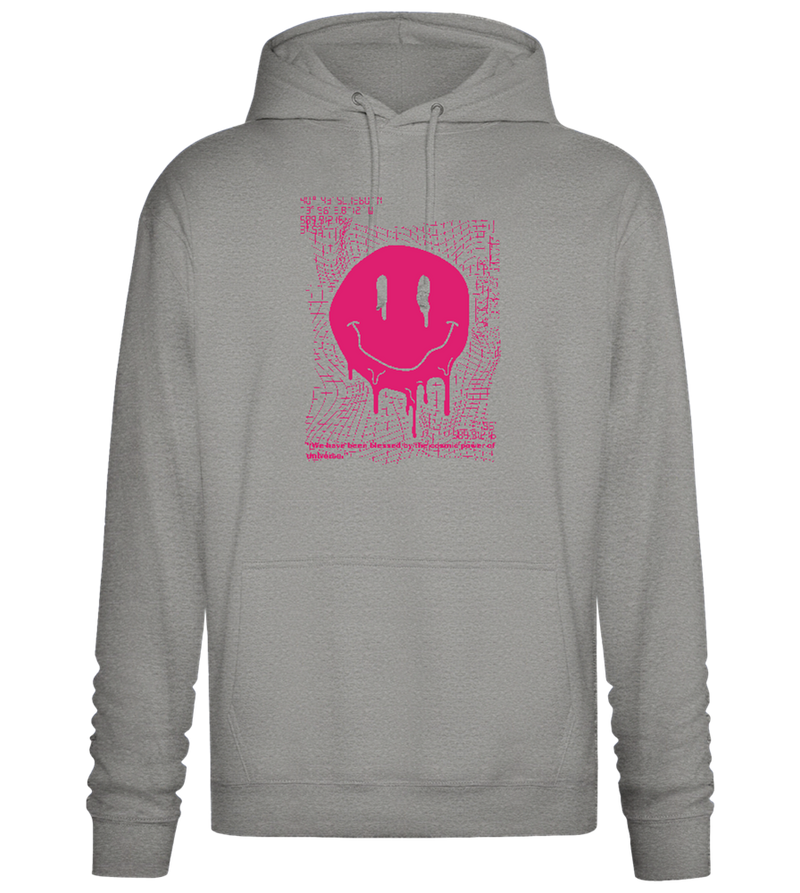 Distorted Pink Smiley Design - Premium Essential Unisex Hoodie_ORION GREY II_front