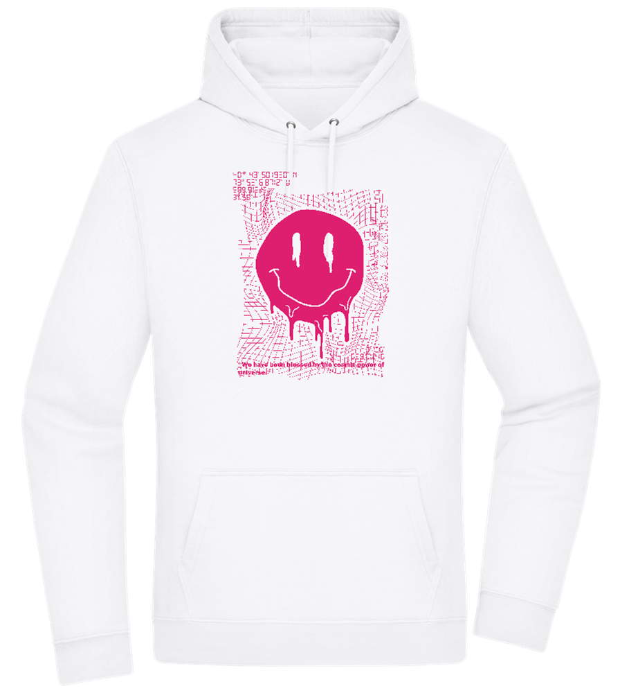 Distorted Pink Smiley Design - Premium Essential Unisex Hoodie_WHITE_front