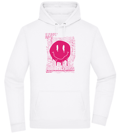 Distorted Pink Smiley Design - Premium Essential Unisex Hoodie_WHITE_front