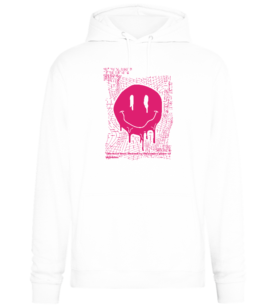 Distorted Pink Smiley Design - Premium Essential Unisex Hoodie_WHITE_front