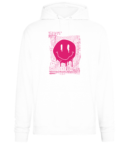 Distorted Pink Smiley Design - Premium Essential Unisex Hoodie_WHITE_front