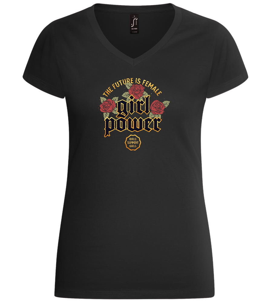 Girls Support Girls Design - Basic women's v-neck t-shirt_DEEP BLACK_front