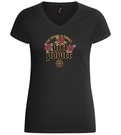 Girls Support Girls Design - Basic women's v-neck t-shirt_DEEP BLACK_front