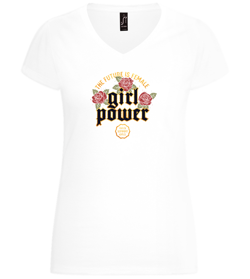 Girls Support Girls Design - Basic women's v-neck t-shirt_WHITE_front