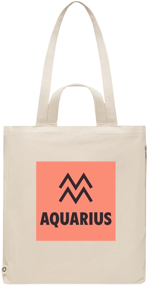 Zodiac Aquarius Design - Premium recycled polycotton beach bag_BEIGE_front