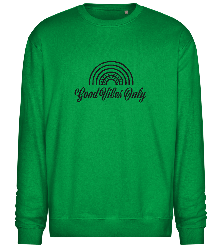 Good Vibes Only Rainbow Design - Comfort Essential Unisex Sweater_MEADOW GREEN_front