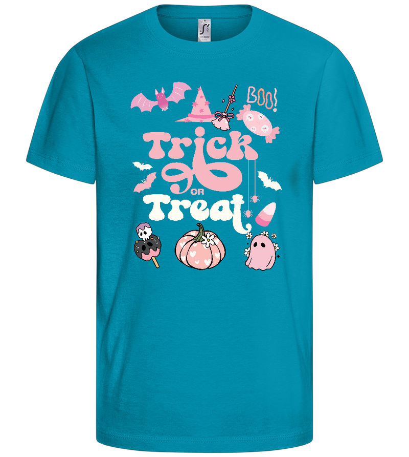 Cute Trick or Treat Design - Comfort kids fitted t-shirt_TURQUOISE_front