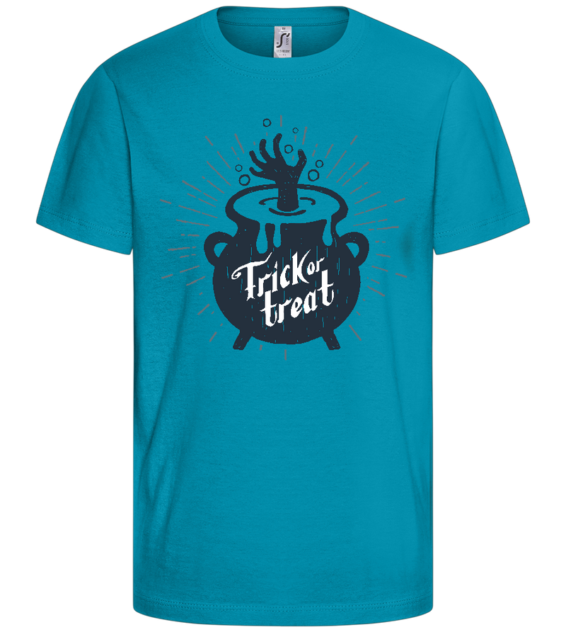 Trick or Treat Kettle Design - Comfort kids fitted t-shirt_TURQUOISE_front