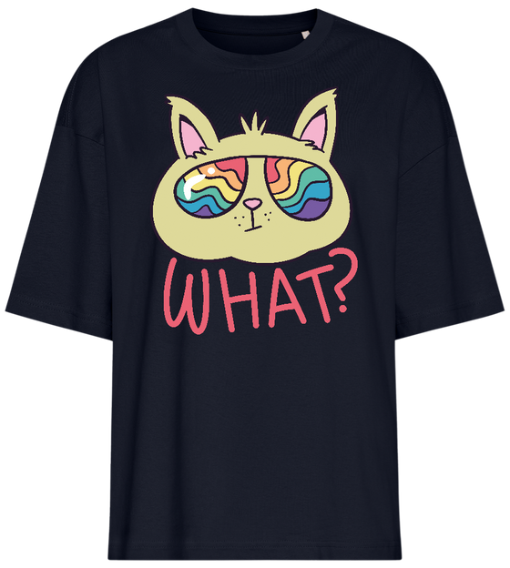 Cat Wearing Rainbow Glasses Design - Premium women's oversized t-shirt_FRENCH NAVY_front