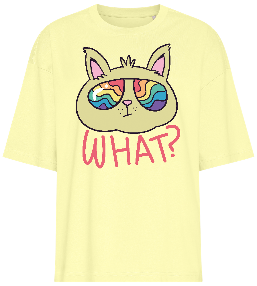 Cat Wearing Rainbow Glasses Design - Premium women's oversized t-shirt_LIGHT YELLOW_front