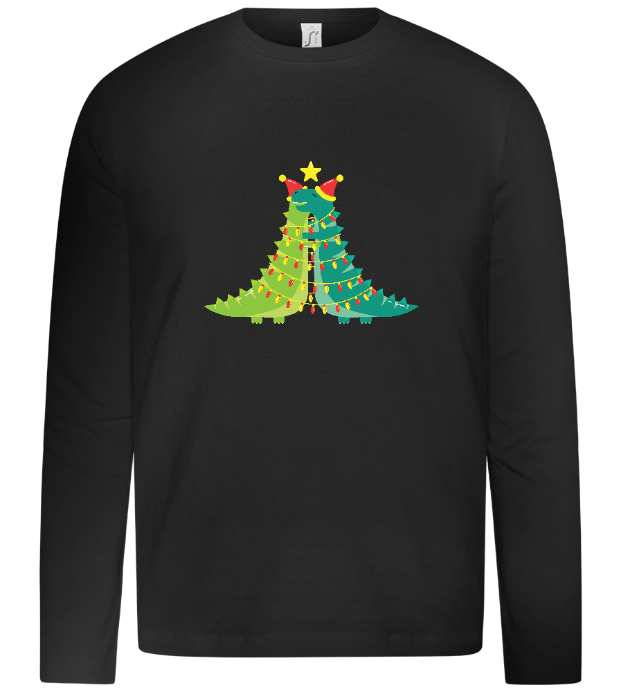 Dino Christmas Tree Design - Premium kids long sleeve t-shirt_DEEP BLACK_front