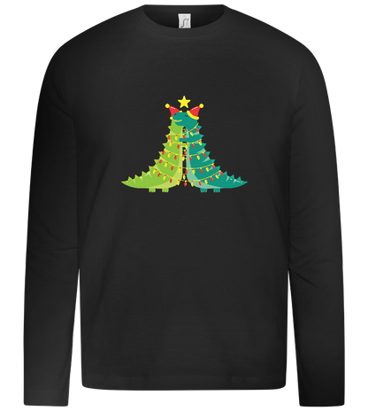 Dino Christmas Tree Design - Premium kids long sleeve t-shirt_DEEP BLACK_front