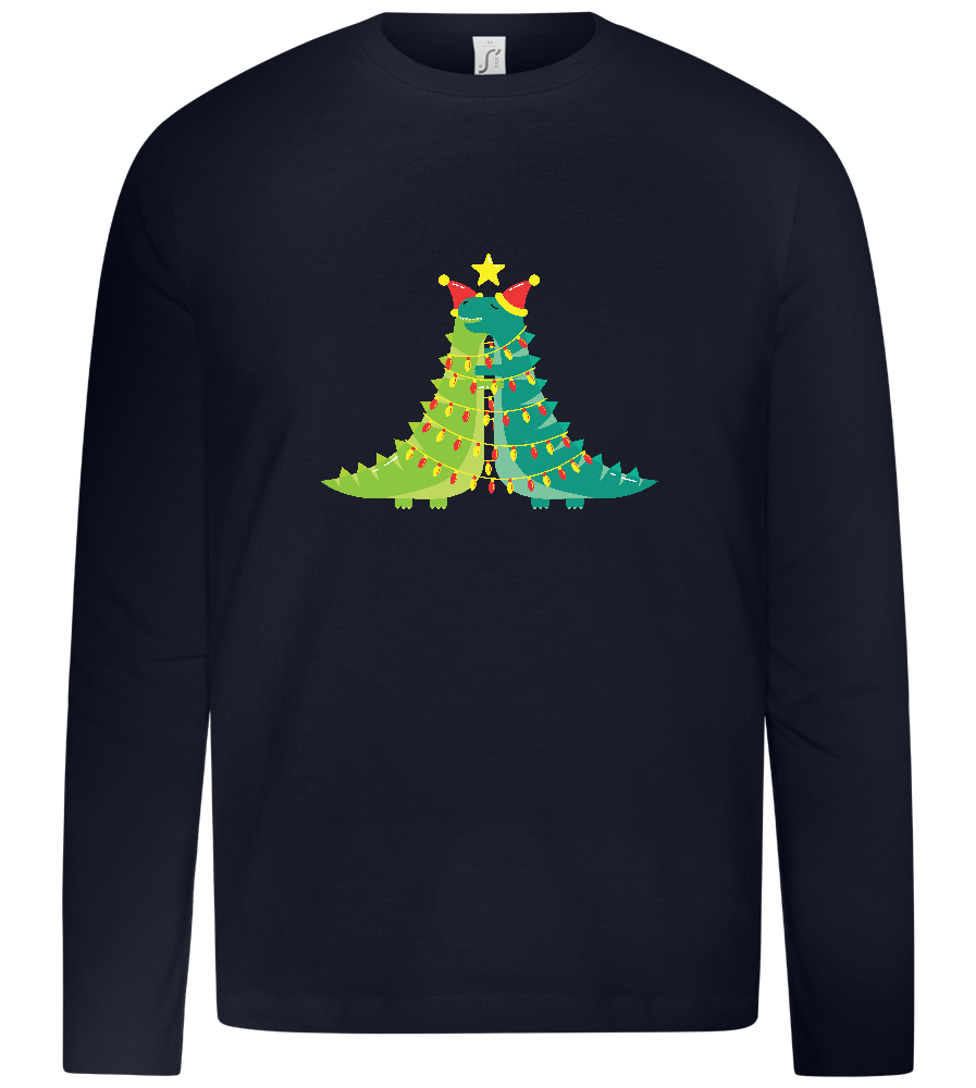 Dino Christmas Tree Design - Premium kids long sleeve t-shirt_FRENCH NAVY_front