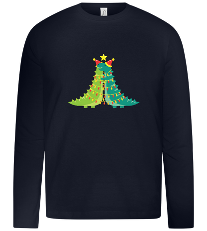 Dino Christmas Tree Design - Premium kids long sleeve t-shirt_FRENCH NAVY_front