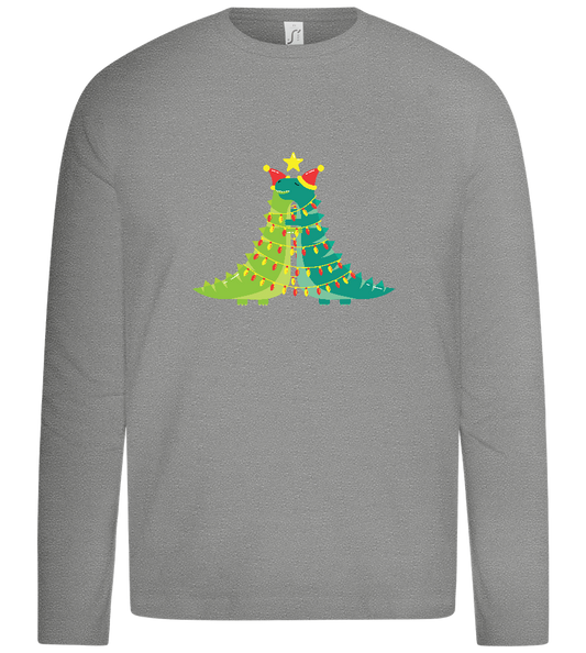 Dino Christmas Tree Design - Premium kids long sleeve t-shirt_ORION GREY_front