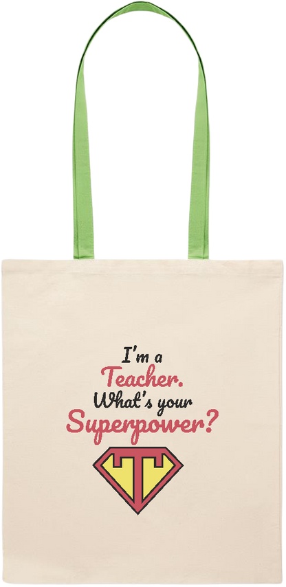 Im a Teacher Design - Essential colored handle tote bag_LIME_front