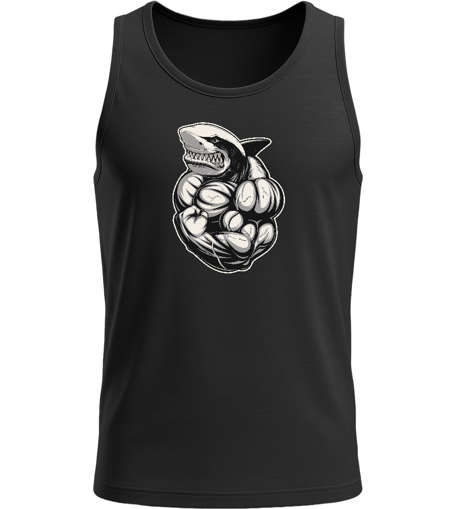 Flexing Shark Design - Basic men's tank top_DEEP BLACK_front