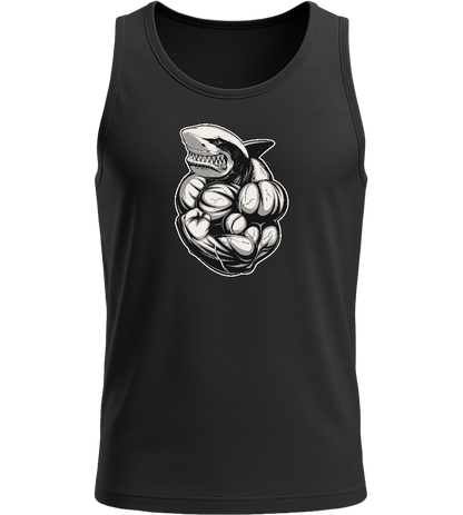 Flexing Shark Design - Basic men's tank top_DEEP BLACK_front