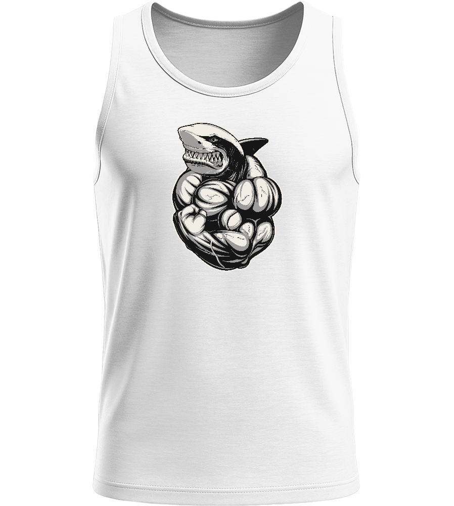 Flexing Shark Design - Basic men's tank top_WHITE_front