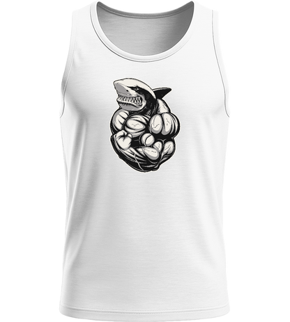 Flexing Shark Design - Basic men's tank top_WHITE_front