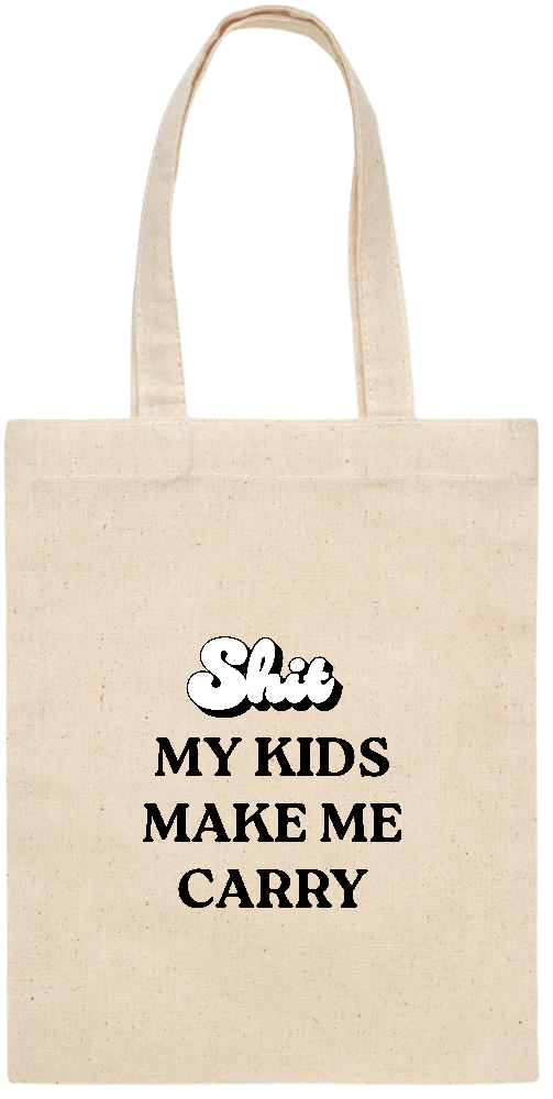 My Kids Make Me Carry Design - Essential small colored handle gift bag_BEIGE_front