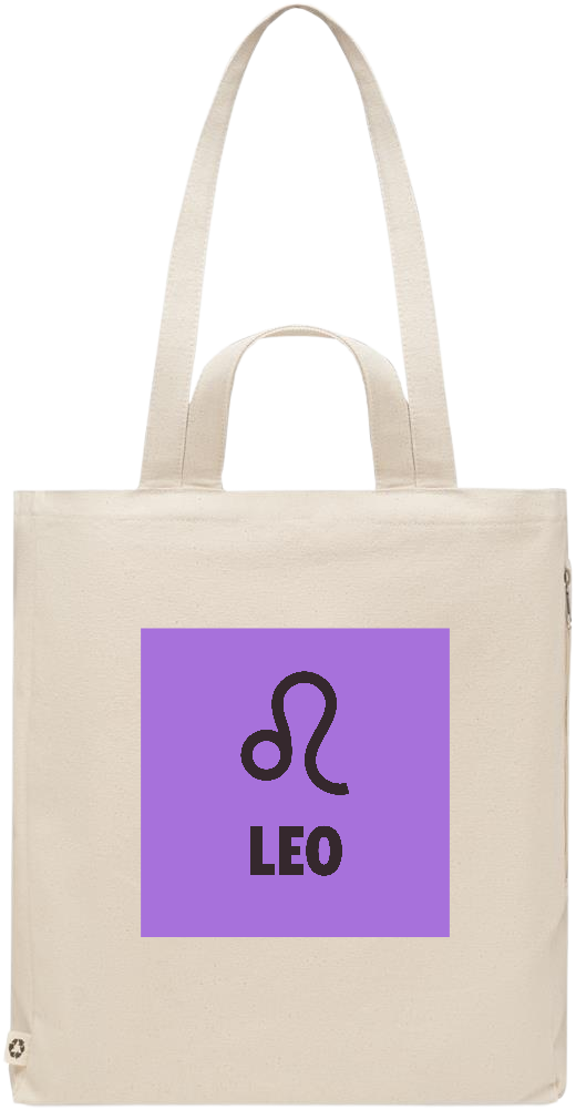 Zodiac Leo Design - Premium recycled polycotton beach bag_BEIGE_front