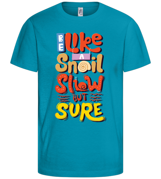 Slow but Sure Design - Comfort kids fitted t-shirt_TURQUOISE_front