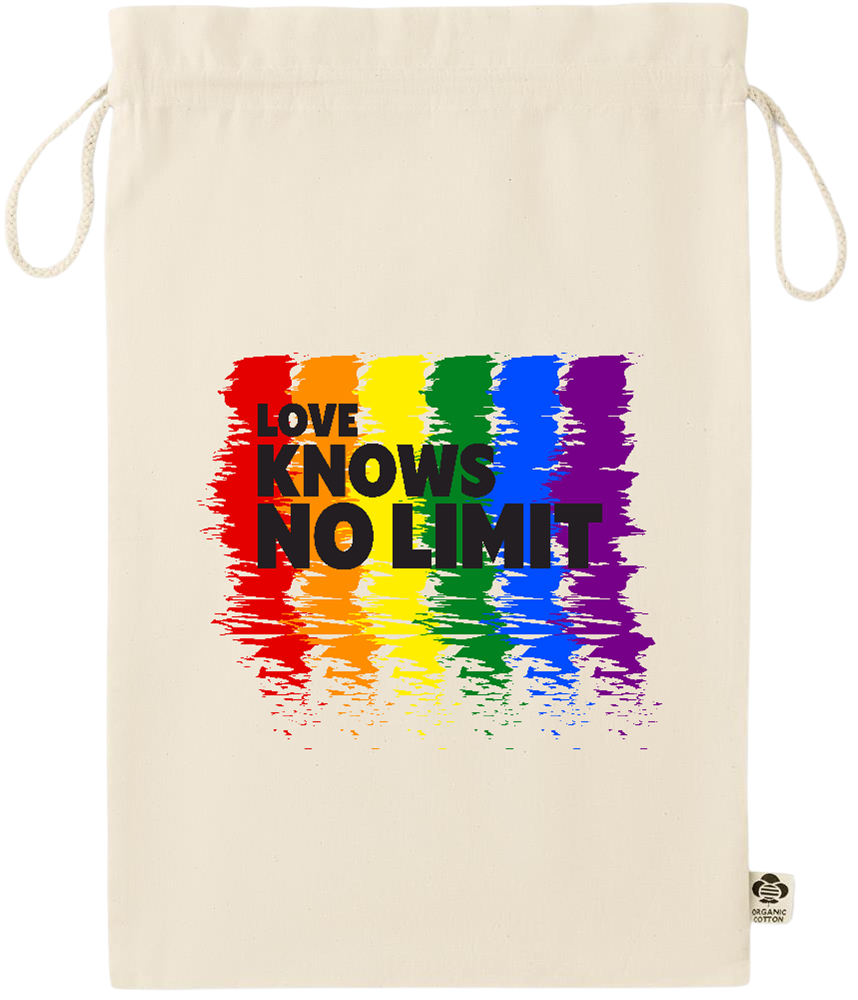 Love Knows No Limits Design - Essential large organic drawcord gift bag_BEIGE_front