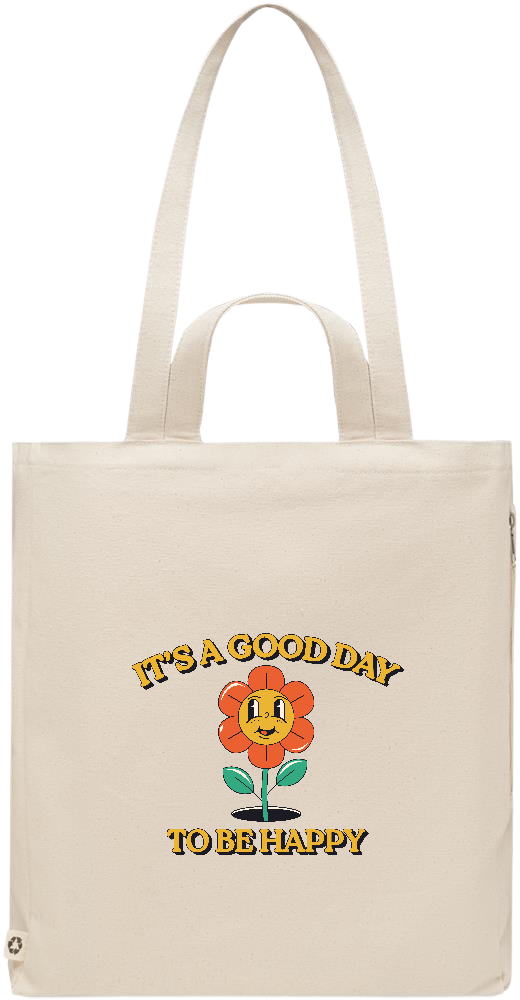 Its a Good Day to be Happy Design - Premium recycled polycotton beach bag_BEIGE_front