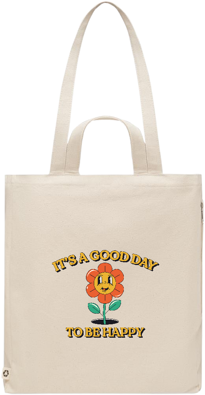 Its a Good Day to be Happy Design - Premium recycled polycotton beach bag_BEIGE_front