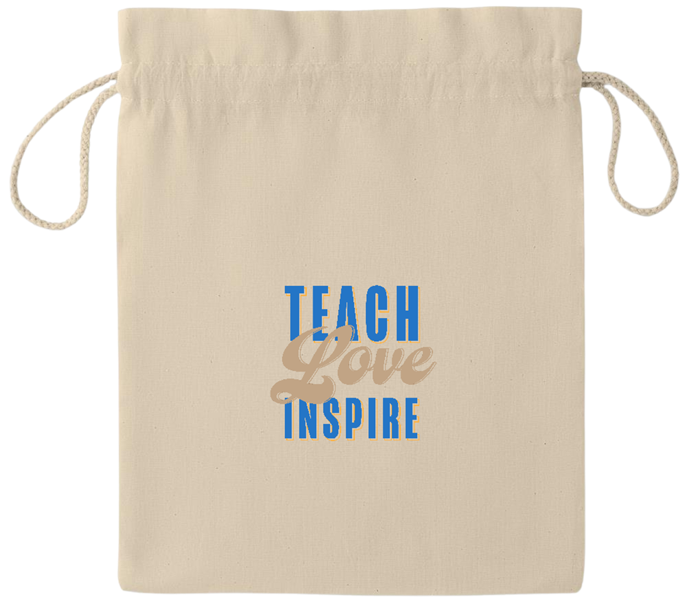 Teach Love Inspire Design - Essential medium drawcord gift bag_BEIGE_front