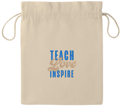 Teach Love Inspire Design - Essential medium drawcord gift bag_BEIGE_front