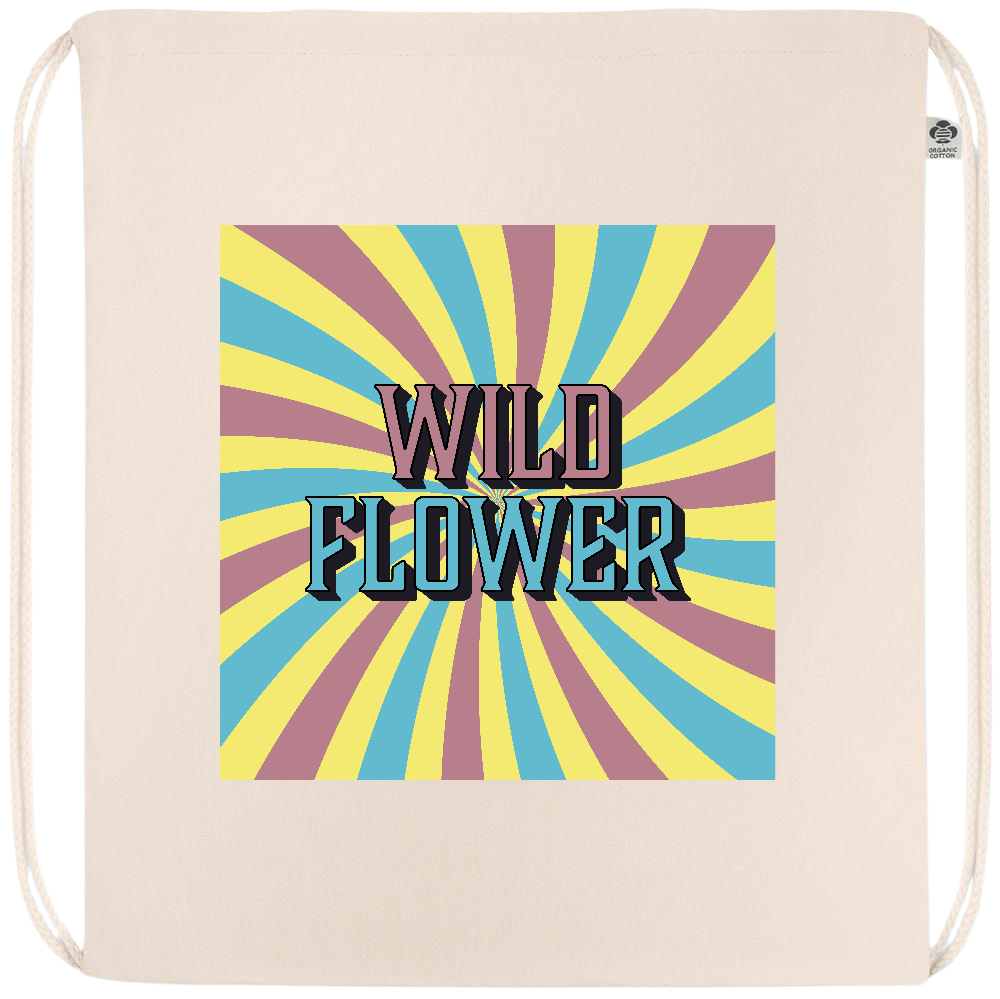 Retro Wild Flower Design - Premium organic cotton drawstring bag_BEIGE_front