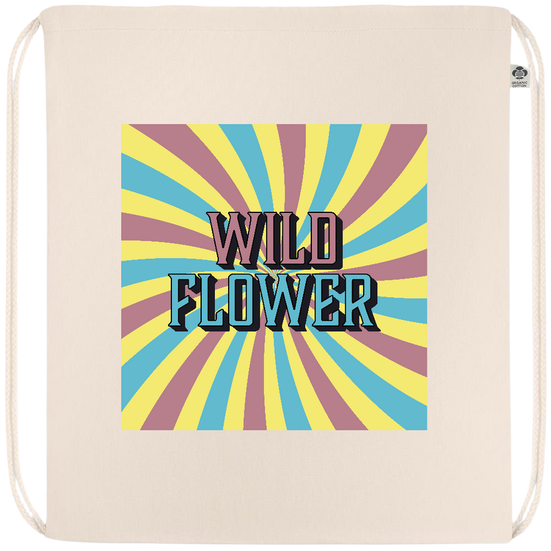 Retro Wild Flower Design - Premium organic cotton drawstring bag_BEIGE_front