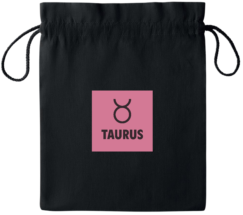 Zodiac Taurus Design - Essential medium colored cotton drawstring bag_BLACK_front